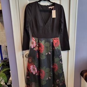 Hutch Black Dress with Red and Green Floral Design